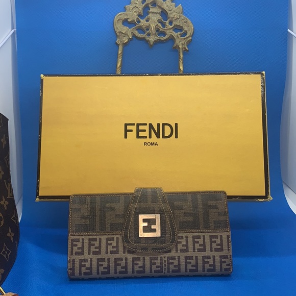 Fendi Beige/Brown Zucca Coated Canvas International continental Wallet